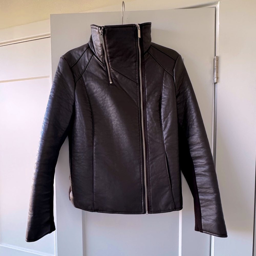 French Connection Oxblood Faux Leather Moto Jacket, Sz M